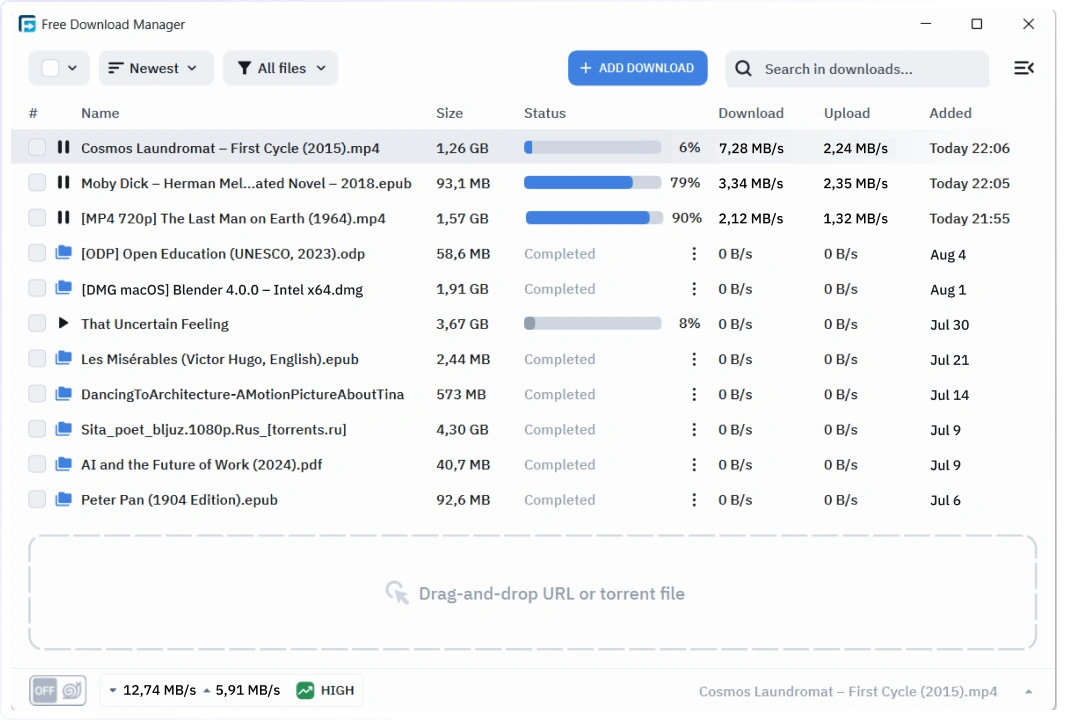 Free Download Manager Free Download Manager gives you more control over every file you download. It is designed for people who regularly work with large files, unstable internet connections, torrents, magnet links, scheduled transfers, and multiple downloads running at the same time.